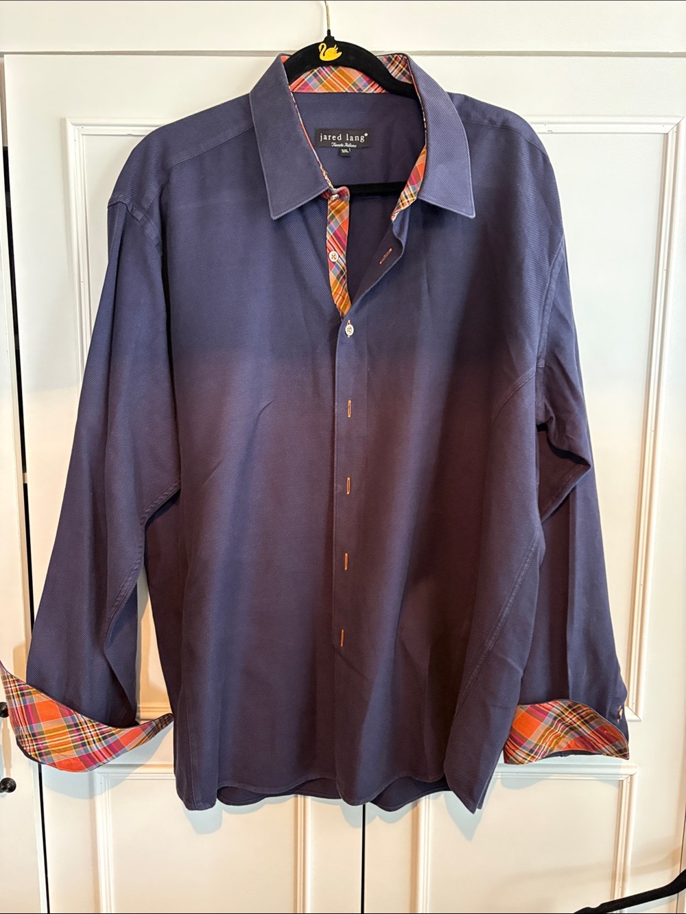 Jared Lang Navy Button-Down Shirt with Plaid Accent 3XL